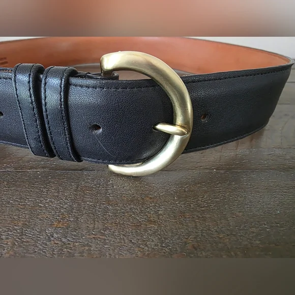 Vintage Coach Glove Tanned Leather Belt Navy Made In The USA Brass Buckle - Picture 2 of 6